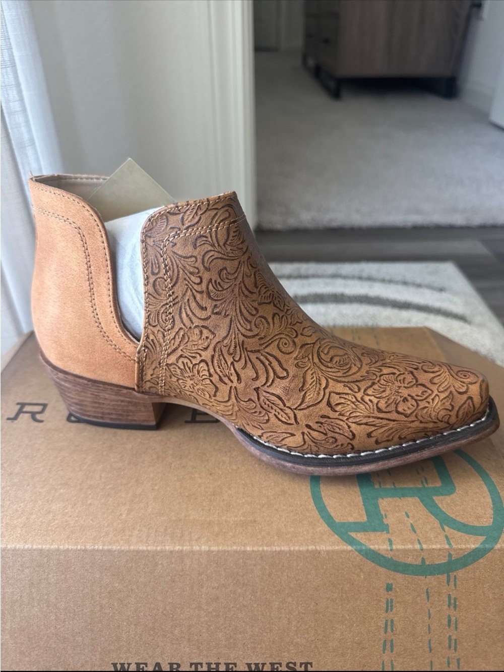 Roper Tan Embossed Western Ankle Bootie - Picture 3 of 7